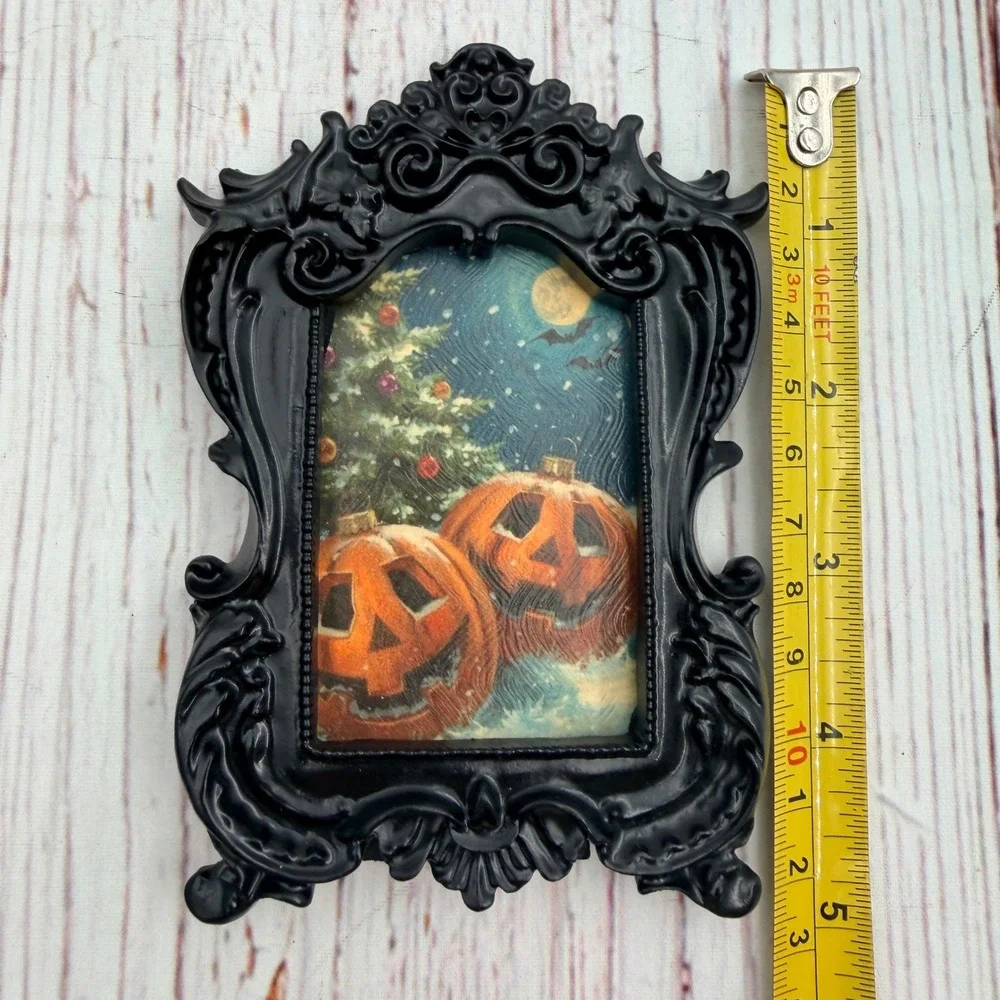 Vintage Style Halloween Christmas Mashup Art Print in Ornate Black Resin Frame